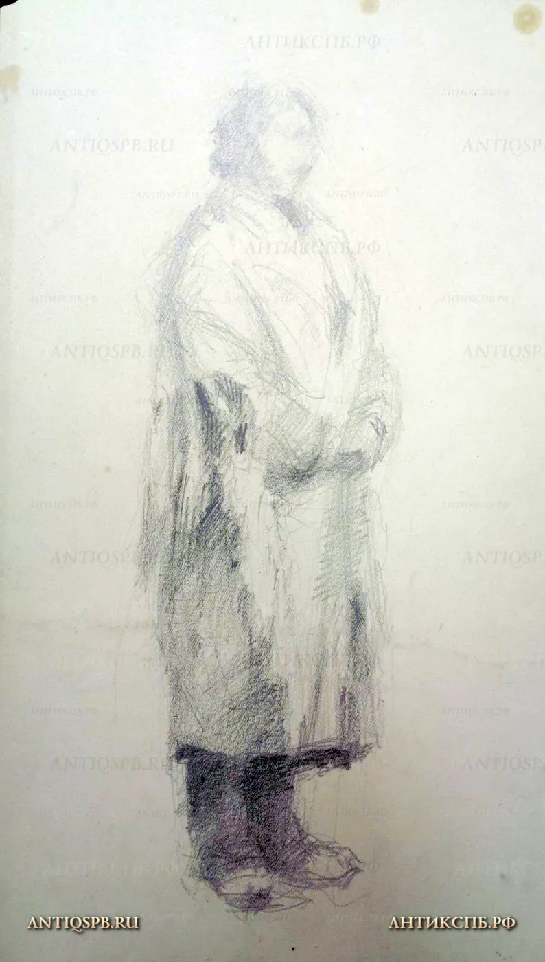 Рисунок "Женщина в платке". Бумага,  карандаш. Вт. пол. ХХ века. СССР. №17341.21